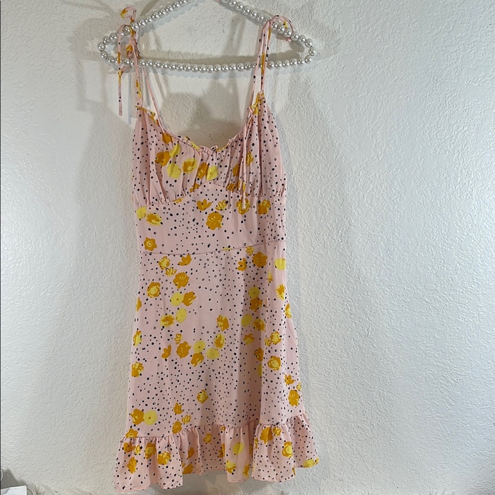 NASTY GAL Petite Floral Polka Dot Tie Mini Dress Size 6 - Picture 3 of 11